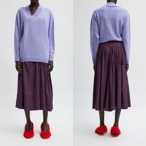 Tibi Shirred Nylon Paneled Skirt Sz L Aubergine